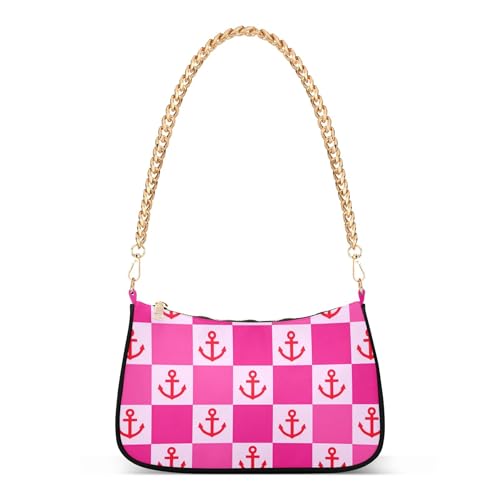 Checkerboard Pink White Squares Ladies Shoulder Bag Floral for Women Casual Purse Hobo Chain Strap Zipper Designer Purses