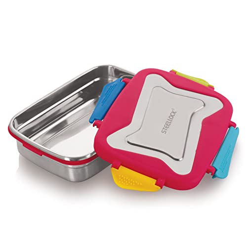 Image of STEELLOCK Smart Stainless Steel Tiffin Lunch Box for Kids and Adults | Airtight & Leakproof | Rectangle Tiffin Box for School & Office with Steel Lid | Juliet 550ml - 2pc