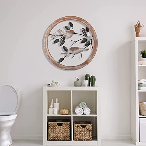 Fgstyle Ultra-Thick Farmhouse Wall Decor Bird On Tree Branch Wall Decor Rustic Wood Bird Wall Art For Outdoor Kitchen Bathroom Bedroom Living Room Garden Office Apartment 15.8 * 15.8Inch #TOP5