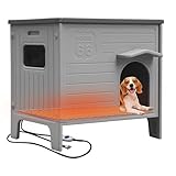 Rockever Heated Dog House Outdoor Indoor for Small Medium Dogs, Insulated Dog House with Heating Pad, Plastic Elevated Outdoor Dog House Waterproof Dog Kennel, Clean Easily(M & Heating Mat)