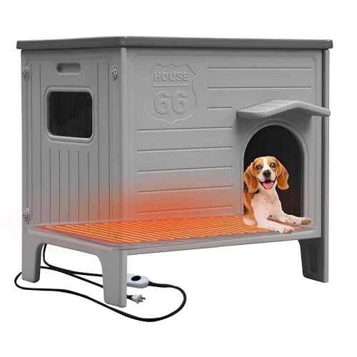 Rockever Casa per cani riscaldata per esterni e interni, per cani di taglia piccola e media, isolata, con cuscinetto riscaldante, in plastica, impermeabile, facile da pulire (M e tappetino riscaldante