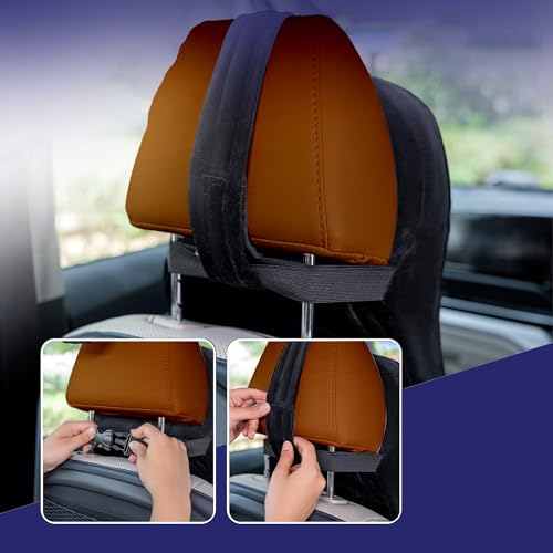 Image of WELLGIVER Orthopedic Memory Foam Car Neck Rest Pillow - Cervical Support Cushion for Neck Pain Relief, Adjustable Strap - Universal Fit for All Cars | TAN Velvet | Pack of 2