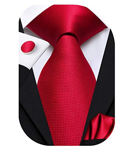 Dubulle Solid Red Ties for Men with Pocket Square Necktie and Cufflinks for Holiday