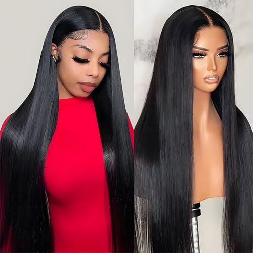 XC CLOUDS 40 Inch Synthetic Lace Front Wig13×5×1 Pre-Plucked Long Straight Lace Front Wigs Synthetic Hair,Heat-Resistant HD Glueless Wigs 100 cm with 180% Density For Woman (Black)