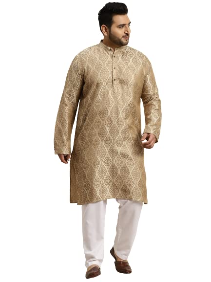 Sojanya Plus (Since 1958) Men's Jacquard Silk Teal Blue & Gold ONLY Long Kurta