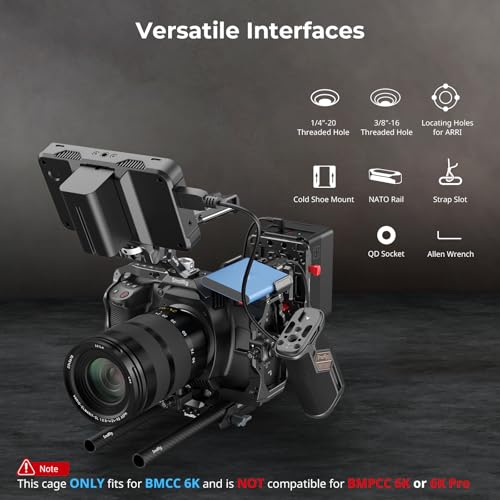 Image of SmallRig Camera Cage Advanced Kit for Blackmagic Design Cinema 6K, Only for BMCC 6K, with Top Handle, Rotating Side Handle, SSD Bracket, Cable Clamp, Lens Mount Adapter, 15mm Rods and Baseplate - 4575