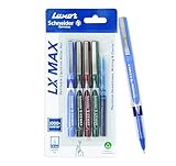 Luxor Schneider LX MAX Lot de 4 stylos roller assortis + 1 recharge, pointe aiguille, 0,5 mm, technologie 100% allemande, longueur d'écriture plus de 1000 m, encre imperméable, idéal pour les