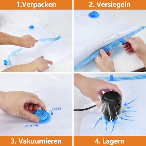 Kissleaf Vakuumbeutel für Kleidung Bettdecken mit Elektrische Pumpe 24 Stück Reise Schnelles Ablassen der Luft Platzsparend Staub- und Wasserdichtplus Größe für mehr Kompression