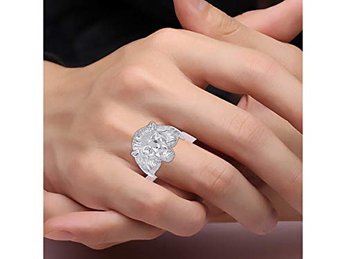 Bague tête de lion en argent 925 dore d'un eclat d'exception avec diamants