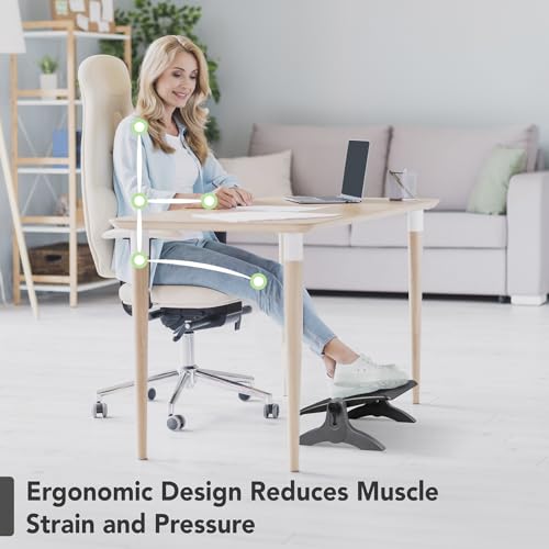 EHO Ottoman, Ergonomic Foot Rest for Under Desk, Adjustable Height and Angle, Rubber Platform, Anti-Slip, Ankle Support, Detachable Washable Cushion, Back and Leg Pain Relief, 21.6"L x 11.4"W, Black by EHO - Image 2