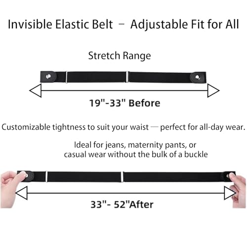 No Buckle Elastic Belt for Men and Women, Invisible Buckle-Free Stretch Belt with Adjustable Fit, Comfortable Waistband for Jeans, Pants, Travel, and Daily Wear 2 PCS GERY2