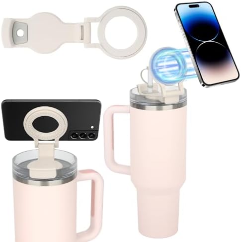 Magnetic Phone Holder for Stanley 40oz Tumbler Water Bottle Holder fit for MagSafe Stanley Cup Accessories Replacement lid, Phone Tripod for Stanley Quencher H2.0 with Handle White