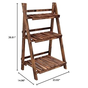 Yaheetech foldable ladder shelves decorative wall leaning home office storage rack shelves display shelving for livingroom bedroom balcony fir wood brown simple assembly 3 tier  urban country home decor