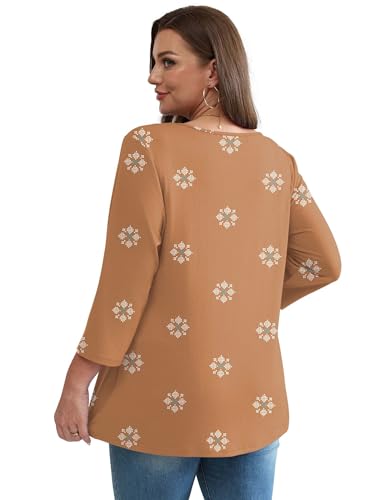 Image of OFEEFAN 3 /4 Length Sleeve Womens Tops 2026 Blouses for Women Dressy Casual Fashion Clothing V Neck Babydoll Tops Fall Outfits
