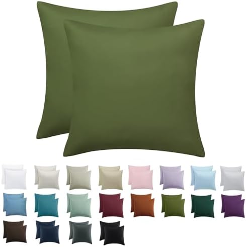 Tifschlaf Kissenbezug 80x80 2er Set - Kopfkissenbezug 80 x 80 Olivgrün mit Reißverschluss aus Mikrofaser Weich, 80x80cm Olive Grün Pillow Case