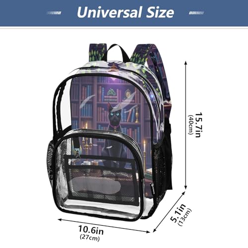 Bookshelf Black Cat Kitten Clear Backpack Heavy Duty See Through Transparent PVC BookBag for Kids Boy Girl School Work4