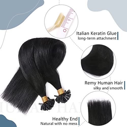 Silk-co U Tip Pre Bonded Hair Extensions Strands Keratin Nail Tip Straight Human Hair Extensions U tip Real Remy Hair 50 Strands Keratin Nail Til 18"-50g #01 Jet Black - Image 3