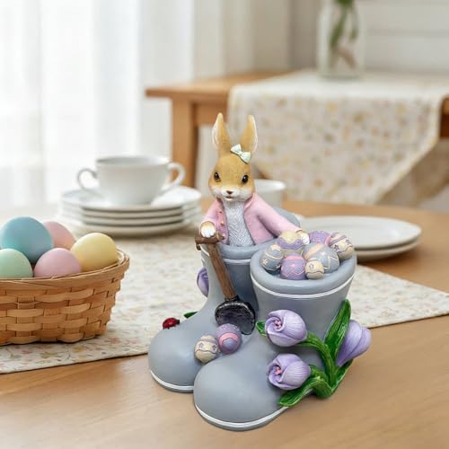 Estatua de zapato con conejito y huevo de Pascua decorativo miniatura 3