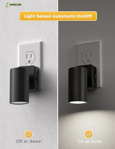 Image of L LOHAS LED Night Lights Plug into Wall, [2-Pack] Rotatable Night Lights with Dusk to Dawn Sensor, 0-100 LM Brightness Adjustable,Daylight White 5000K Spot Light Indoor for Bathroom Hallway