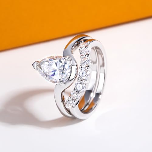 Pear/Cushion Cut Moissanite Wedding Ring Set D Color VVS1 Clarity 925 Sterling Silver Engagement Promise Anniversary Rings Bridal Sets for Women with Certificate3