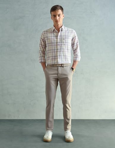 Image of Arrow Sport Men Slim fit Cotton Checked Long Sleeves Spread Collar Shirt