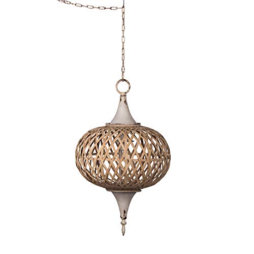 A&B Home Organic Element Vintage Glamour Natural Chandelier - Features White-Washed Metal Finish with Beautifully Woven Bamboo Shade