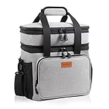 Double Deck Large Lunch Box, Insulated Heavy Duty Lunch Bag Waterproof Leakproof Durable Cooler Bag for Men Women Adults Work Picnic Camping Daytrip,16L,Grey, GLENKEY