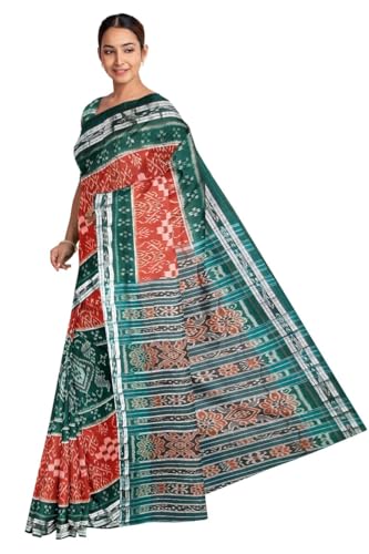 Image of COTTONSILK & KHANDUAPATA Odisha Sambalpuri Handloom Ikat Women Cotton Saree, Odisha Handloom Handmade Pure Cotton Khandua Saree, Ikkat Orissa Traditional Handloom Saree Without Blouse 12