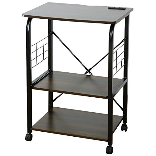 DORIS ドリス レンジ台 3段 スライド棚 幅60 キッチンラック キャスター付き コンセント付き レンジワゴン 炊飯器 トースター キッチン収納 1人暮らし ワンルーム コンパクト ウォルナット ビター ロータイプ 【14576】