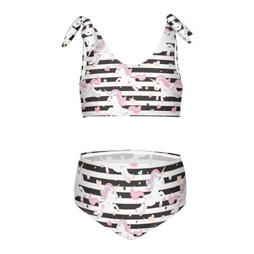 Wusikd Cute Unicorns Girls Swimsuits Two Piece Black White Stripes Swimwear Bikini Set for for Girls Size 3T