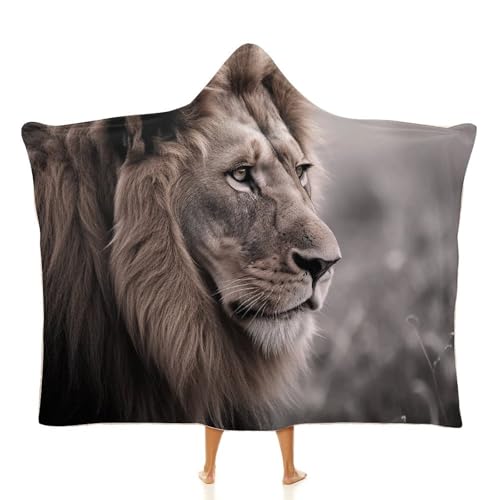 Cape à capuche motif lion plaid portable chaud pour voyage et bureau