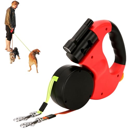 CLIUNT Doppelleine für 2 Hunde, Doppelte Einziehbare Hundeleine, Doppelte Hundeleine mit LED Licht, Hundeleine 3m, Reflektierende Hundeleine für Zwei Hunde mit 360° Drehung, für kleine Hundes
