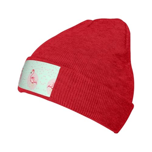 Migpkd Gorro unisex con diseño de flamencos para hombre y mujer, gorro de punto de invierno, gorro cálido con puños, a la moda, rosso, Talla única