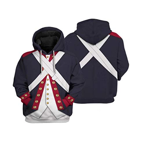 Historical Hoodie for Kids Revolutionary War Uniform Costume 3D Printed Army Jacket Halloween Costume (Large, Continental Army Kids Size)