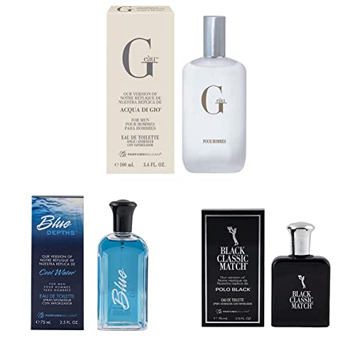 PB ParfumsBelcam G Eau, Our Version of Acqua Di Gio, Eau de Toilette Spray & Blue Depths, version of Davidoff Cool Water Eau de Toilette Spray & Black Classic Match our Version of Polo Black EDT