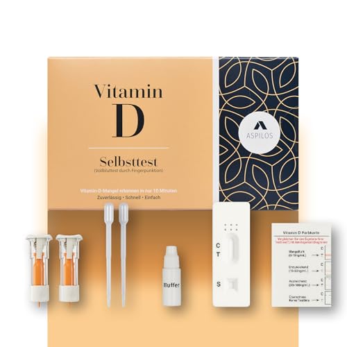 ASPILOS Vitamin D Schnelltest - Vitamin D Test für Zuhause - Ergebnis in 10 Minuten - Zuverlässig & Präzise - Leichte Anwendung - Labor-Qualität