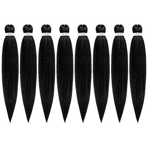 Pre-stretched Braiding Hair - 22 Inch 8 Packs Jet Black Braiding Hair For Twist or Box Braids, Yaki Texture Hot Water Setting Synthetic Braiding Hair Extensions (22 Inch, #1-8P)
