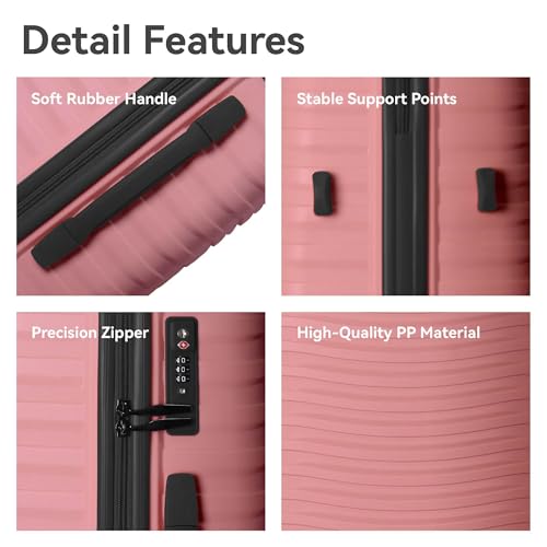 3-Piece Hardside Luggage Set,PP Material, 20/24/28 Inch Suitcases with TSA Lock, Telescoping Handle, Spinner Wheels (Peach Pink)3