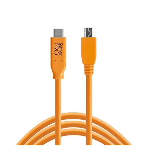 Tether Tools TetherPro USB-C to 2.0 Mini-B 5-Pin Cable | for Fast Transfer and Connection Between Camera and Computer | High Visibility Orange | 15 feet (4.6 m)