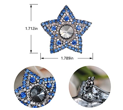Image of Gyn&Joy Gunmetal Tone Blue Grey Colored Crystal Rhinestones Twinkle Star Brooch Pin