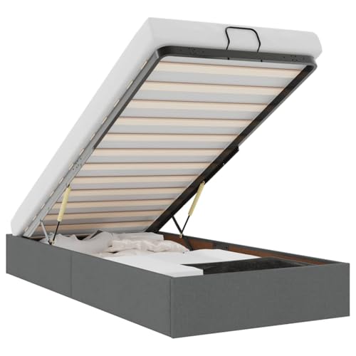 vidaXL Ottoman-Bett ohne Matratze Dunkelgrau 90x200 cm Stoff, Bettrahmen, Bettgestell mit Stauraum, Polsterbett, Bettgestell, Bettrahmen mit Stauraum