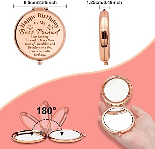 Gevody Best Friend Birthday Gift for Women Travel Makeup Mirror Gift for Good Friend Sister Bestie Happy Birthday Gift Personal Makeup Mirror Long Distance Friendship Gift Compact Mirror Rose Gold