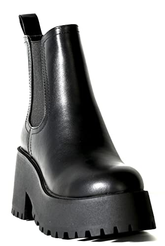 Chariot & Co: Lena- Women's Fashion Chunky Lug Sole Boot Round Toe Chelsea Elastic Booties2