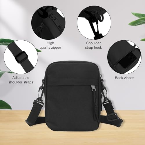 Umhängetaschen,Herrentasche zum Umhängen Klein, Schultertasche,Mini Solid Crossbody,Kuriertasche aus Nylon, kleine umhängetasche damen,Handy Umhängetasche für Reisen, Sport, Laufen, Wandern (Schwarz)