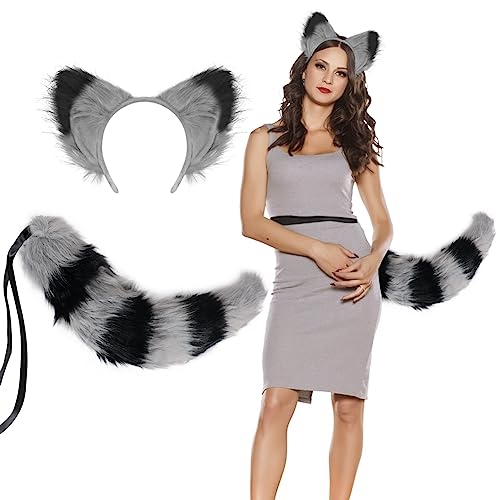 Faux Furry Fox Ears Headband Tail Set Halloween Fox Costume Fox Head Fancy Dress Fox Hairband Hair Hoop Wolf Tail Kit Furry Costume Cute Animal Fluffy Fancy Dress Costume Cosplay Accessories