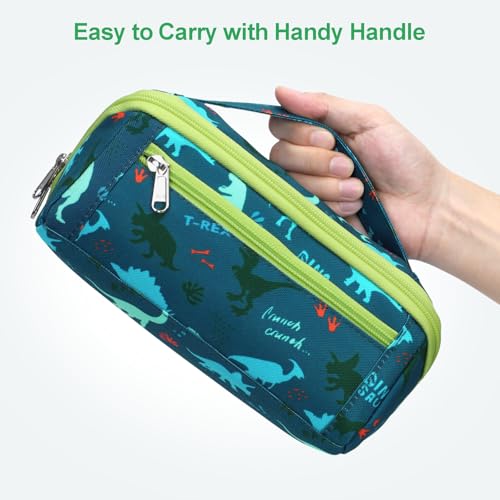 Image of Large Pencil Case for Boys, Durable Pencil Pouch for School, Wide Opening Soft Bag with Handle, Fits 50 Pens & Markers (Green Dinasour)