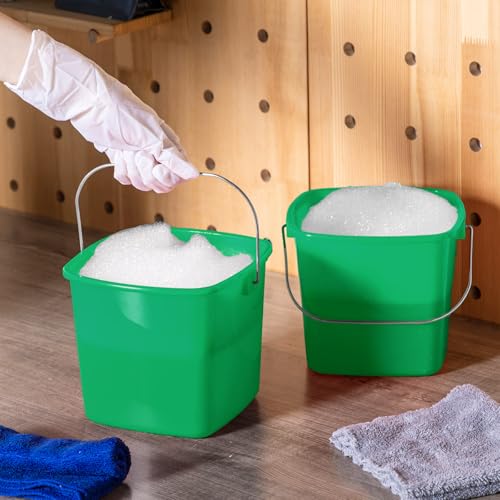 Image of Zhehao 6 Pcs 3 Quart Bucket for Cleaning Small Sanitizer Bucket for Restaurant Square Plastic Pail with Handles for Home, Offices, Commercial Use, Food Service(Dark Green)