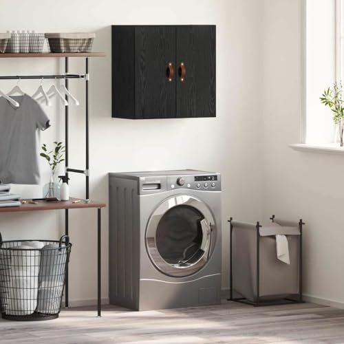 Armoire murale 2 compartiments noire et bois avec poignées pratiques - 3