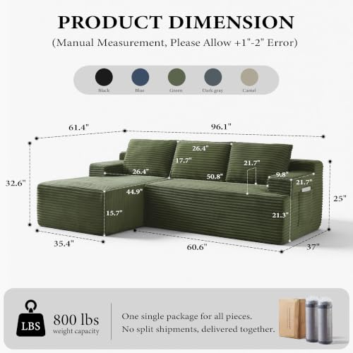 Image of 96 inch Sectional Couches for Living Room Cloud Couch Sofa with L-Shape Upholstered Boneless Couchs Modern Modular Sectional Couch with Chaise