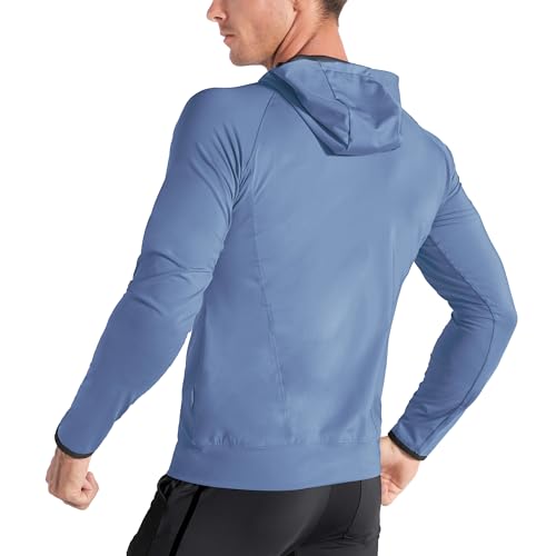 BROKIG Leichte Hoodie Herren,Schnelltrocknende Laufjacke Atmungsaktives Kapuzenpullover Trainingsjacke mit Reißverschluss(Azurblau,L)
